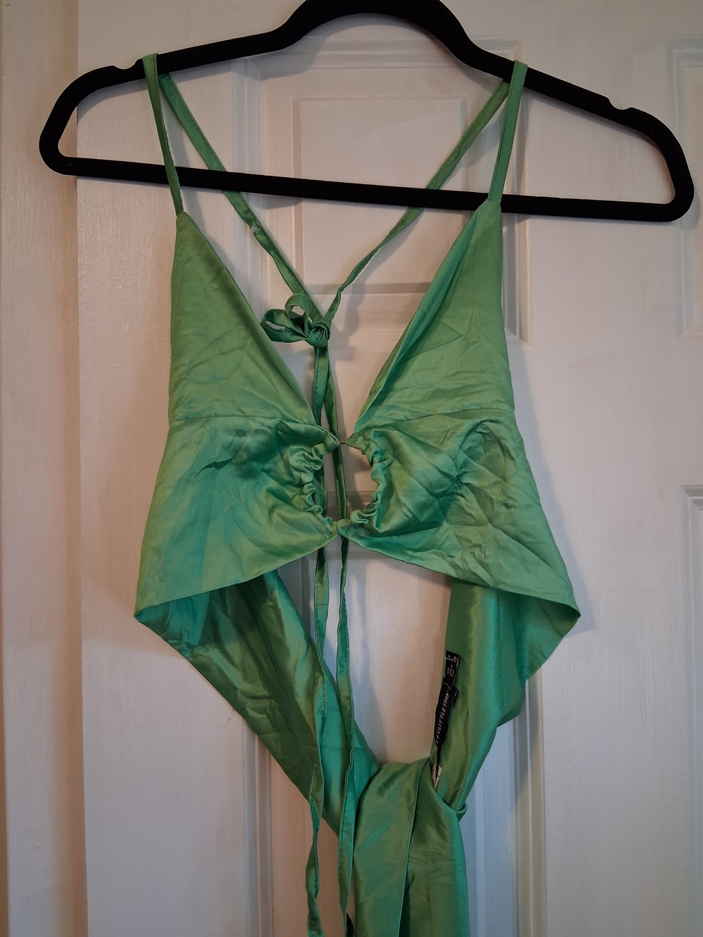 Bright Green Satin O-Ring ScPrettyLittleThing Light Green Satin Tie-Back